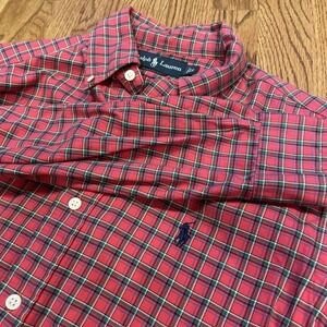 Ralph Lauren Men's Dress Shirt Small Red Plaid Classic Fit 100% Cotton Pony Logo